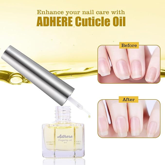 ADHERE Cuticle Oil for Nails Professional Nail Oil 8ML, Jojoba Nail Cuticle Oil Contains Vitamins with Soft Brush, for Nourishing, Hydrating, Dry Rough Nail Care Repair Essential Nail Care