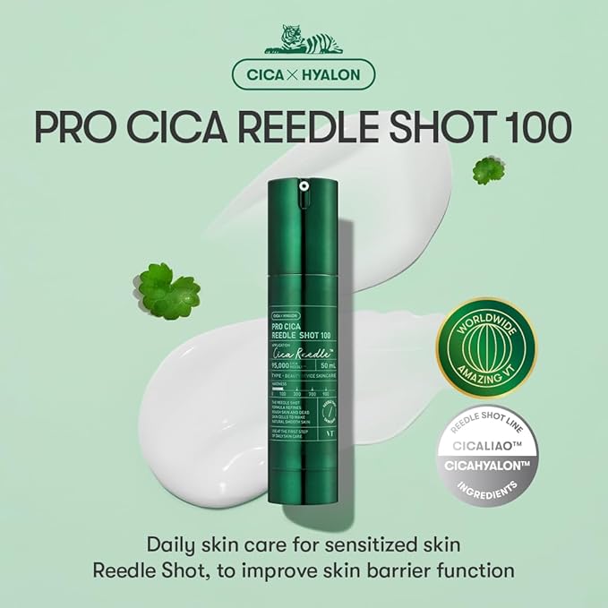VT COSMETICS Pro Cica Reedle Shot 100, Centella Asiatica Microneedling Serum, Cica Exosome, Soothing, Hyaluronic Acid, Soft Skin, Glass Skin, Korean Skin Booster 1.69 Fl Oz.(50ml)