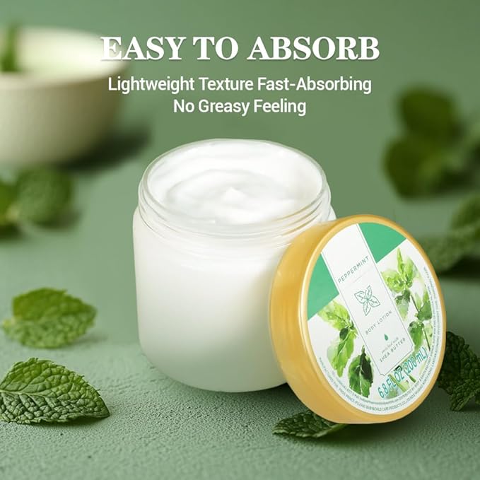 Princess Belle Peppermint Lotion, Shea Butter Body Lotion for Women and Men Dry Skin, Deep Moisturizing, Hydrating and Softening, Smell Good, 200ml(6.8floz)