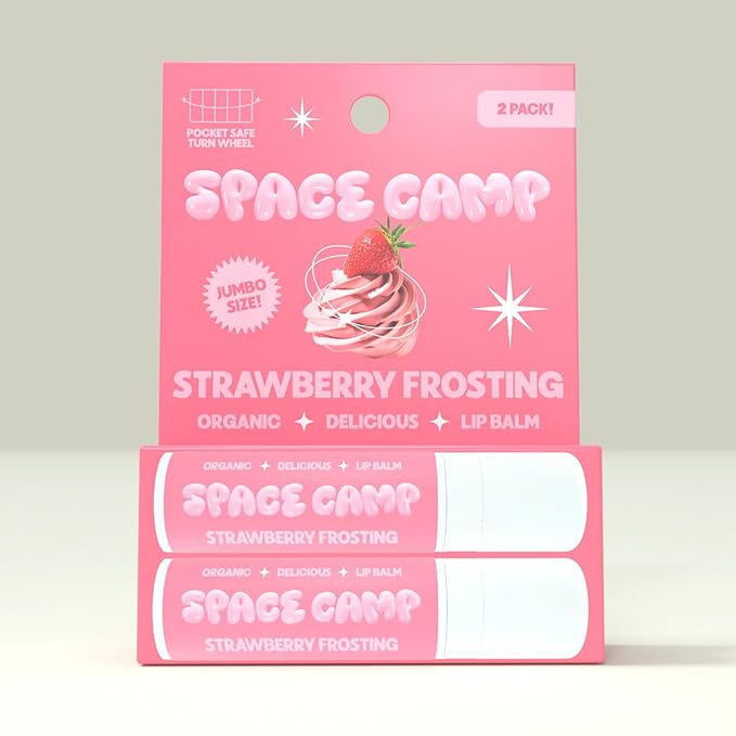 Space Camp Wellness Jumbo Lip Balm - Strawberry Frosting Organic Flavored Balm (2 Pack)