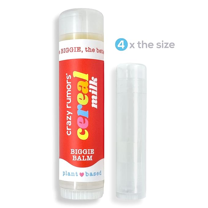 Crazy Rumors Biggie Cereal Milk Flavored All Natural, Plant Based Lip Balm to Moisturize and Nourish your Lips - Cereal Milk Biggie Tube 0.6 oz (4x Larger than standard 0.15 oz lip balm)