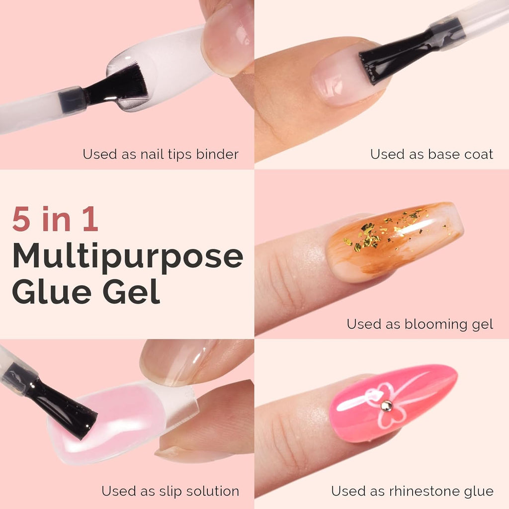 MelodySusie Top Coat Nail Glue Base Coat No Wipe Glossy Set Long Lasting Shine Finish Soak Off UV LED Nail Lamp Nail Art Design Manicure Kit Perfect Gifts for Women Girls 3 Pcs 15ml Clear