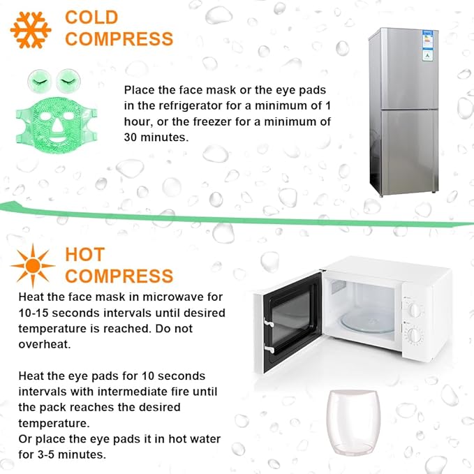 Face Eye Masks for Dark Circles and Puffiness, Migraines, Headache, Stress, Redness, Acne, Cooling Face Masks for Women Man, Hot Cold Use Ice Face Mask. (Green)