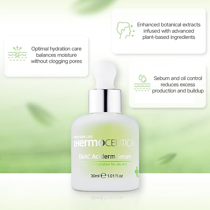 tHermoCEUTICAL DeAC Aciderm Serum - Targeted Adult Acne Solution, Sebum Reduction, Oil-Water Balance, Glowing Skin Promoter, Optimal Hydration Care, Lightweight & Refreshing Formula, 1.01 fl. oz