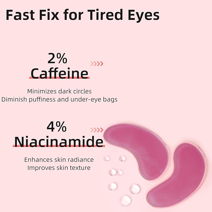 Dr. Pure Under Eye Patches for Puffiness: Caffeine Eye Mask for Dark Circles and Puffy Eyes with Niacinamide Hyaluronic Acid - Smooth Wrinkles Reduce Eye Bags Undereye Gel Pad (50 Pairs)