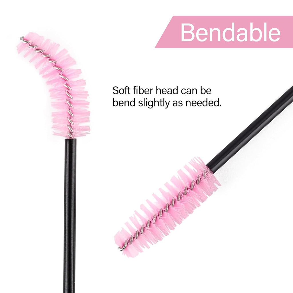 BTYMS 500 Pieces Disposable Mascara Wands Eyelash Brush Brow Brushes Applicators Lash Spoolies for Eye Lash Extension - Pink