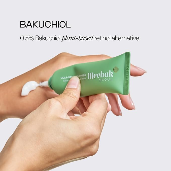 Meebak Eye Cream with Bakuchiol, Caffeine & Cica | Korean Anti-Aging Eye Treatment for Puffy Eye Bags, Dark Circles, Fine Lines & Wrinkles | Energize & Invigorate Eyes