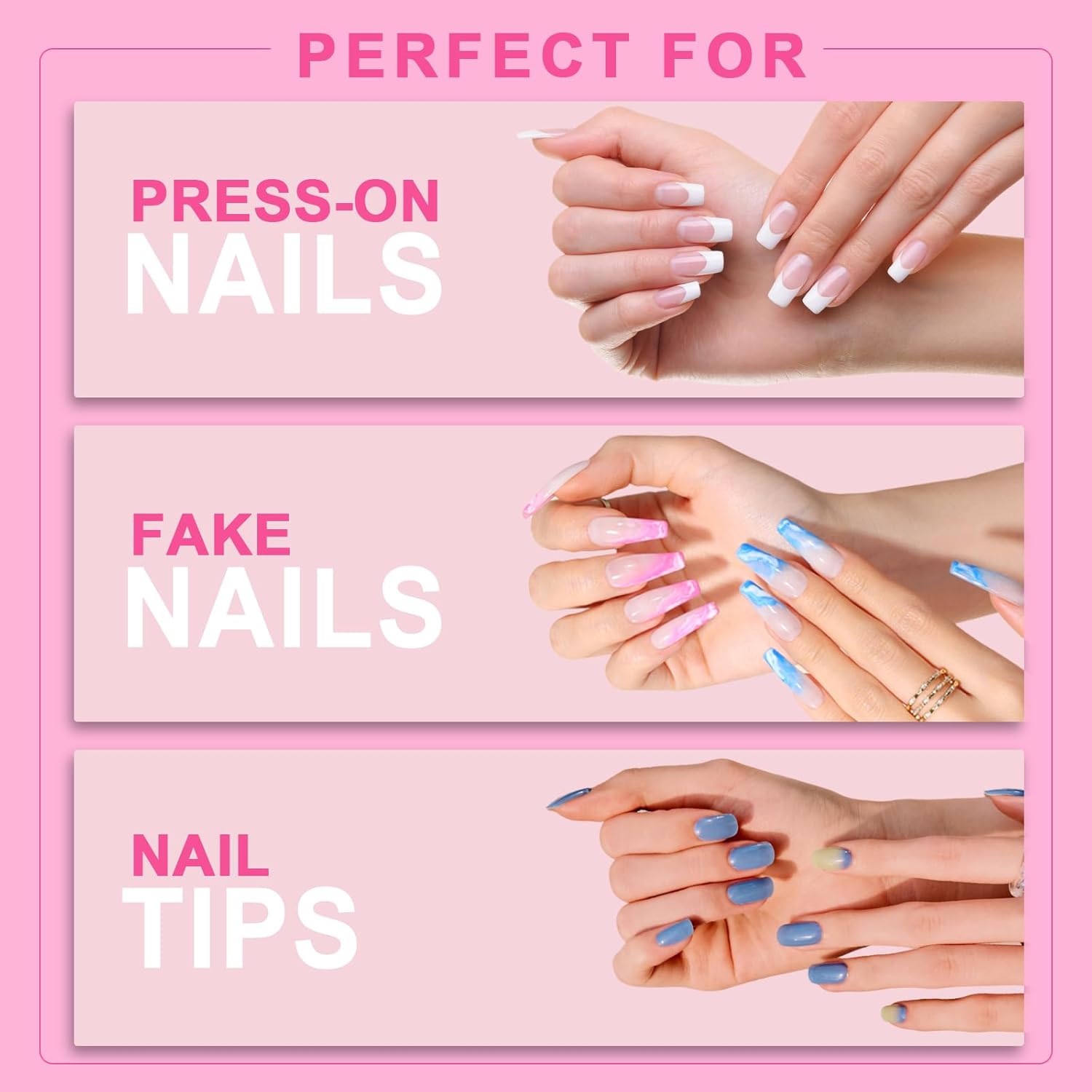 Super Strong Nail Glue for Press ons,Nail Tips&Acrylic Fingernails(10ml) New Version Brush Tip Applicator for Press On Nails,Extra Strong Adhesion/Stickiness Long Lasting for False Nails