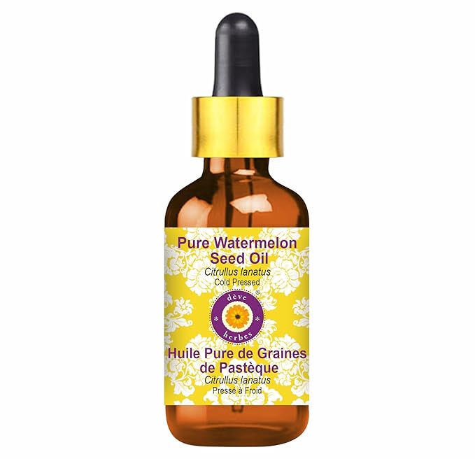 dève herbes Pure Watermelon Seed Oil (Citrullus lanatus) with Glass Dropper 100% Natural Therapeutic Grade Cold Pressed 50ml (1.69 oz)