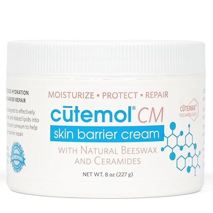 Cutemol CM Emollient Moisturizing Cream - For Severely Dry and Damaged Skin - Natural Beeswax Formulation containing Ceramides - Hydration for Cracked Hands and Feet, Eczema, Psoriasis (8 oz)