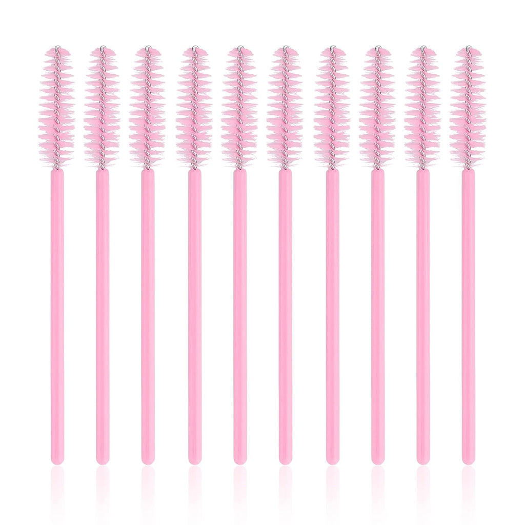 G2PLUS 100PCS Disposable Eyelash Brushes, Adjustable Mascara Wands Makeup Applicator, Lash Spoolies Brushes for Eyelash Extensions and Eyebrows (Baby Pink)