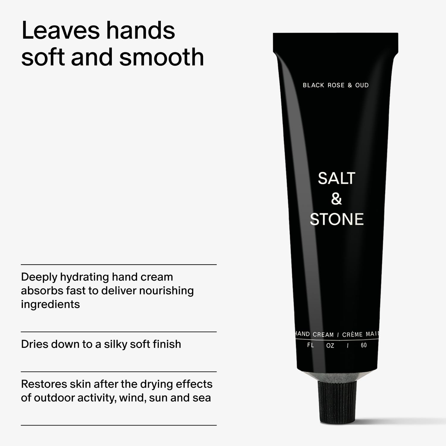Salt & Stone Hand Cream for Women & Men | Black Rose & Oud | Hydrates, Nourishes & Softens Skin | Restores Dry Cracked Hands | Fast-Absorbing | Cruelty-Free & Vegan (2 fl oz)