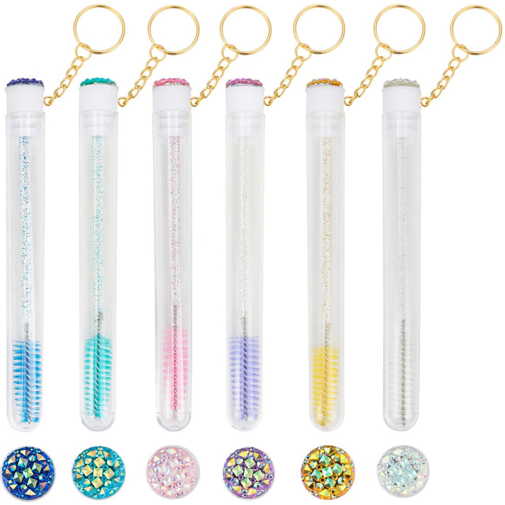 Upgrade 48 Pieces Disposable Mascara Wands Set, Include 24 Pcs Crystal Lash Spoolies Brush and 24 Pcs Reusable Keychain Empty Eyelash Brush Tubes