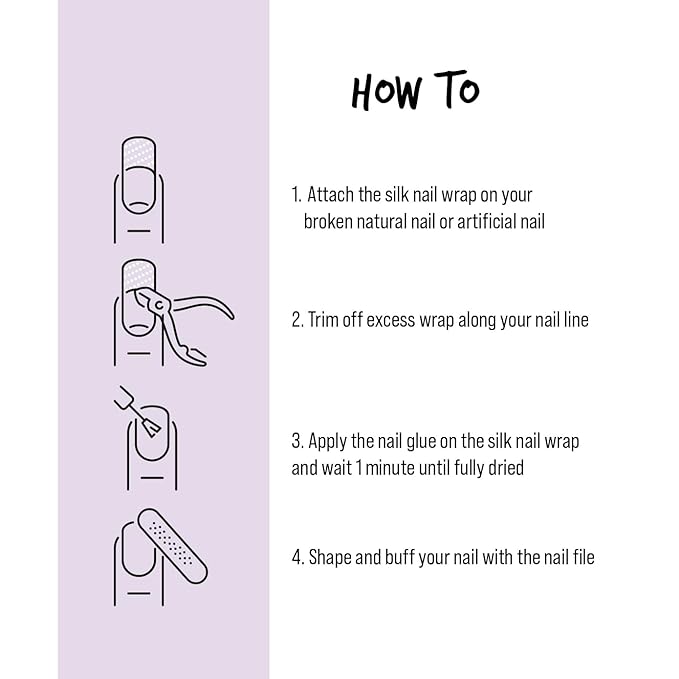 Nail Repair Kit for Damage, Broken, Cracked and Weak Nails - Biotin Infused Glue, File, and 2 Wraps - Made in Korea