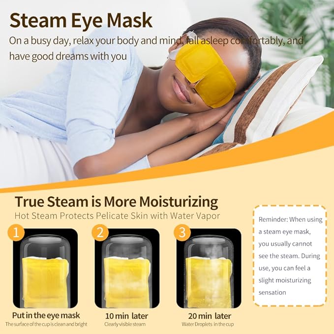 20 Packs Steam Eye Masks for Dry Eyes, Warming Eye Mask, Relief Eye Fatigue & Dark Circle, Heat Sleep Eye Mask for Puffy Eyes, Disposable Moist Hot Compress Eye Patch for Sleeping (Chamomile)