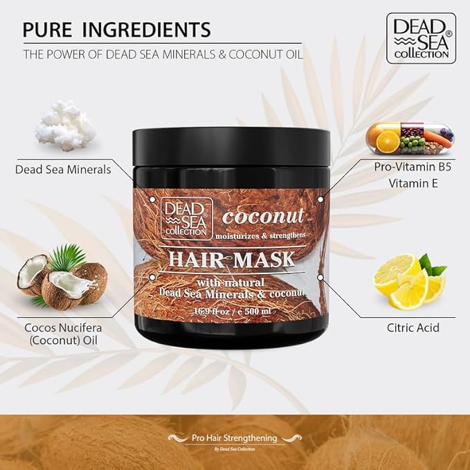 Dead Sea Collection Coconut Hair Mask - Repair, Strengthening and Hydrating for All Hair Types - with Nourishing Dead Sea Minerals and Coconut Oil - 16,9 Fl. Oz