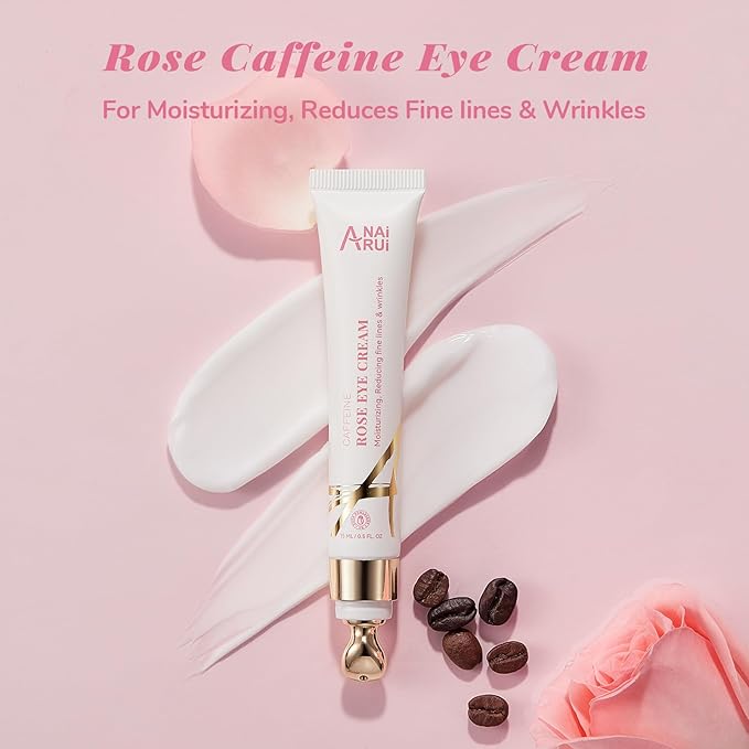 ANAI RUI Rose Caffeine Eye Cream for Dark Circles, Mother's Day Gift for Women, Anti-Aging Eye Cream with Retinol, Collagen, Hydrating, Firming, Reduce Wrinkles and Fine Lines Daily 0.5 FL OZ