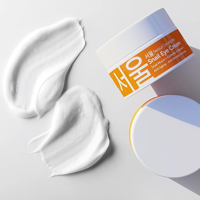 SeoulCeuticals Korean Snail Mucin Eye Cream - 97.5% Snail Filtrate K Beauty Anti Aging Under Eye Anti Wrinkle Eye Treatment Cream 0.5oz