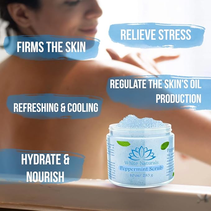 Pure Peppermint Scrub, Moisturizing and Exfoliating Face & Body Scrub, Organic Exfoliator, Fights Stretch Marks, Fine Lines and Wrinkles, Natural Shower Scrub