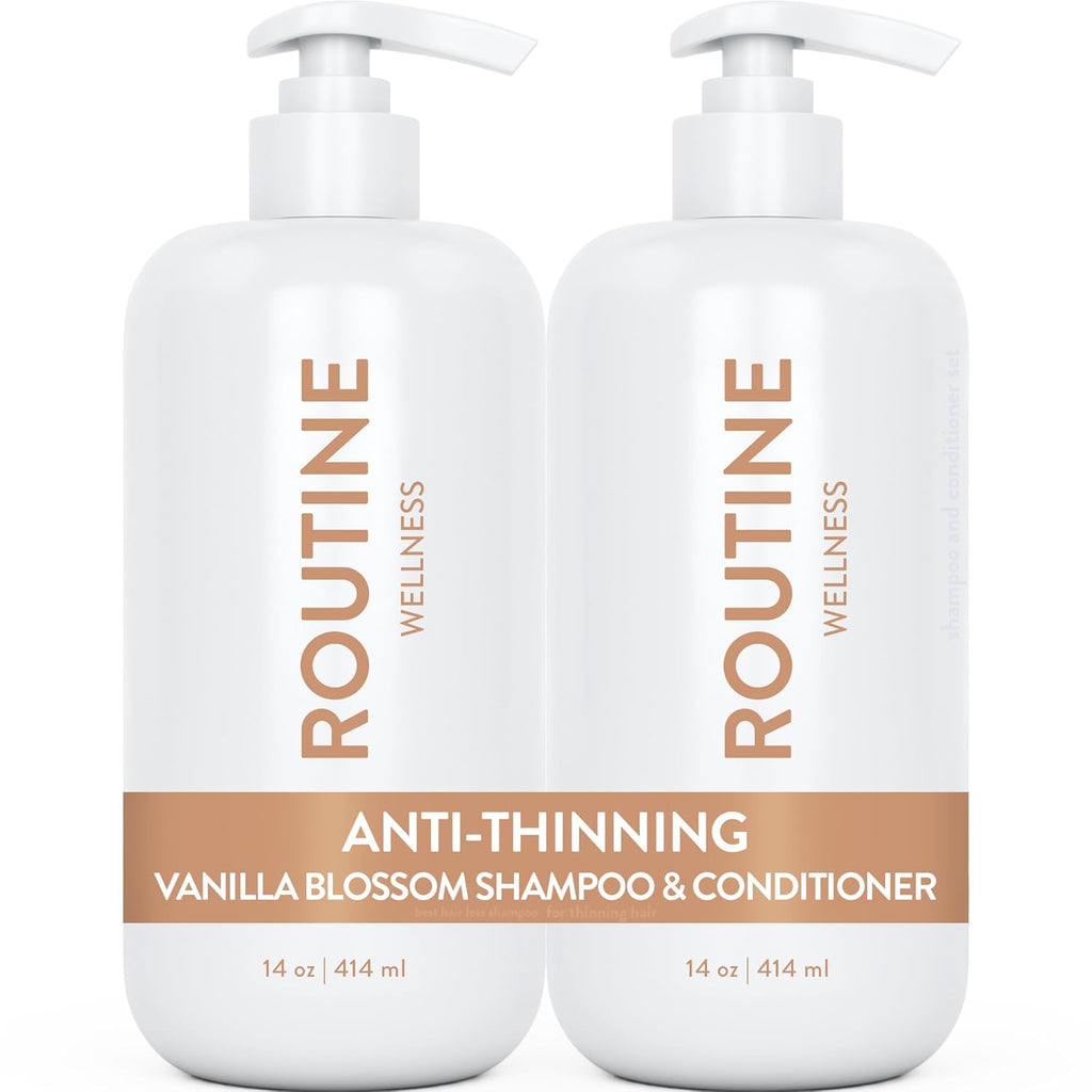 Routine Wellness Anti-Thinning Shampoo and Conditioner Set for Thinning Hair - Biotin DHT Blocker Women & Men - Color Safe Shampoo for Hair Loss & Healthier Hair - Vanilla Blossom (Pack of 2)