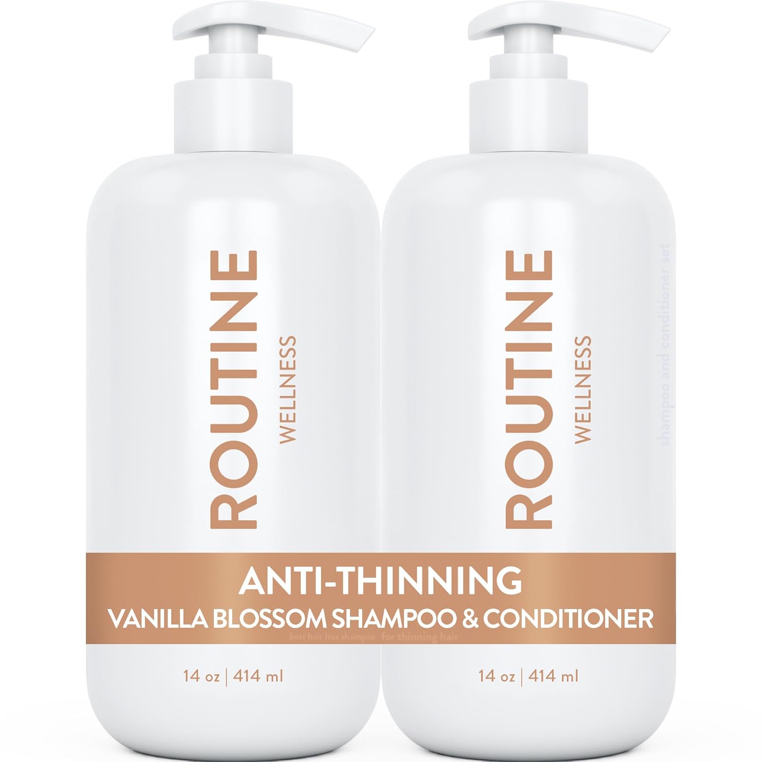 Routine Wellness Anti-Thinning Shampoo and Conditioner Set for Thinning Hair - Biotin DHT Blocker Women & Men - Color Safe Shampoo for Hair Loss & Healthier Hair - Vanilla Blossom (Pack of 2)