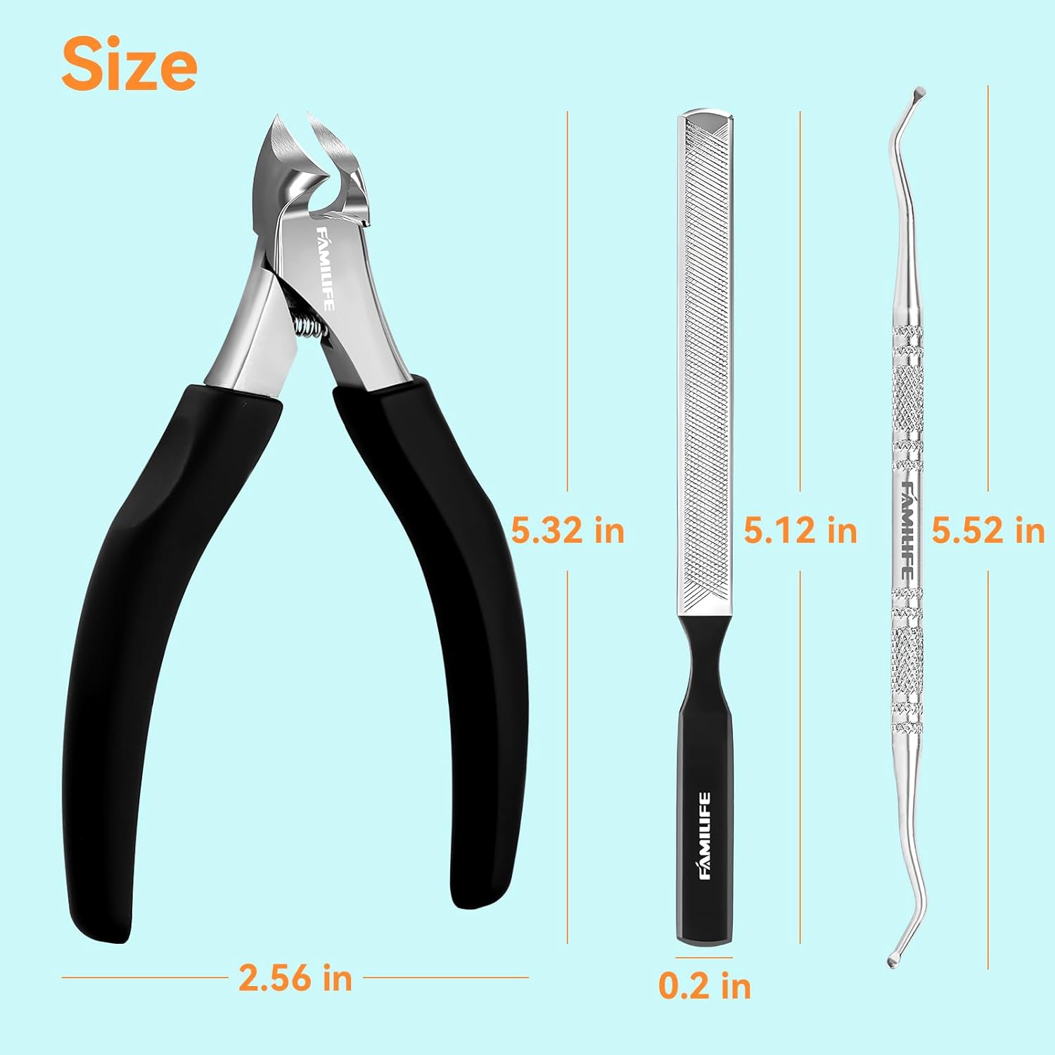 Pedicure Tool Kit and Ingrown Toenail Removal Kit, 3-Piece Set with Nail Nipper, Metal Nail File, and Fingernail Lifter for Thick, Ingrown Fingernail Removal