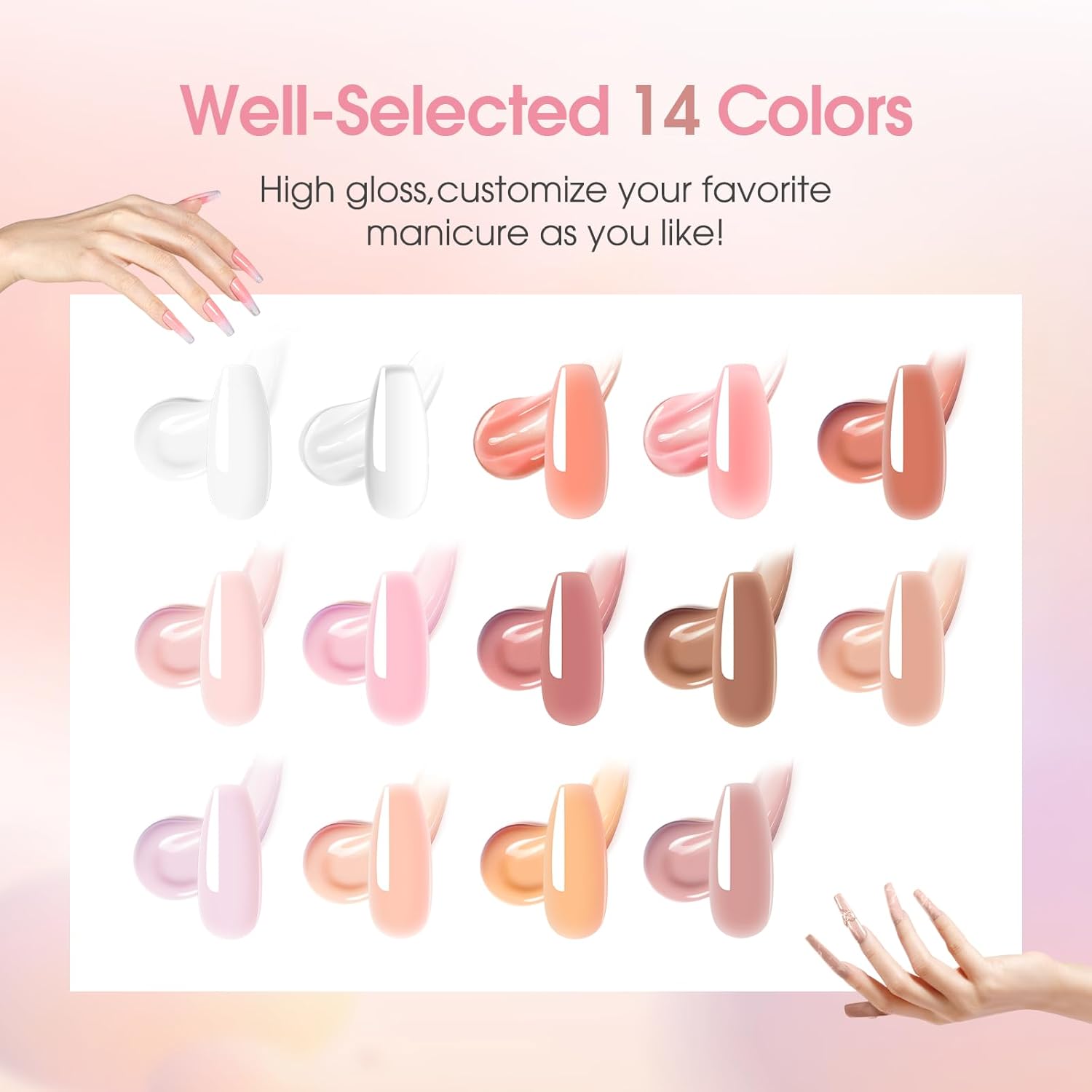 ROSALIND Poly Nail Gel Kit -14 Colors +72 Nail Art Accessories kit Nude Pink Poly Nails Gel Kit Starter Kit with Mini UV Lamp Slip Solution Basic Poly Nail Art Tools for Beginners with Everything