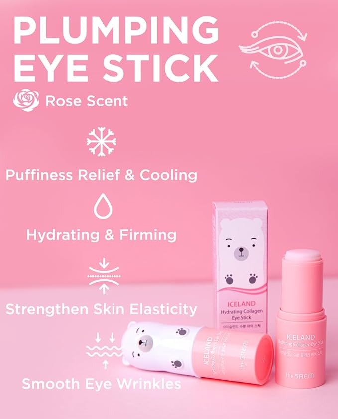THESAEM Iceland Hydrating & Collagen Eye Stick 2 Pack - Cooling & Anti-Wrinkle Balm for Dark Circles and Puffiness – Under Eye Treatment - Reduce Wrinkles and Moisturizing - Duo Set