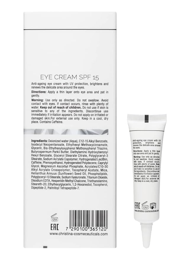 '-CHRISTINA- Illustrious Eye Cream with SPF 15 and Hyaluronic Acid | Peptide Cream with Vitamin E for Revitalizing, Nourishing the Skin | Targets Pigmentation, Signs of Aging, Dark Circles 15ml