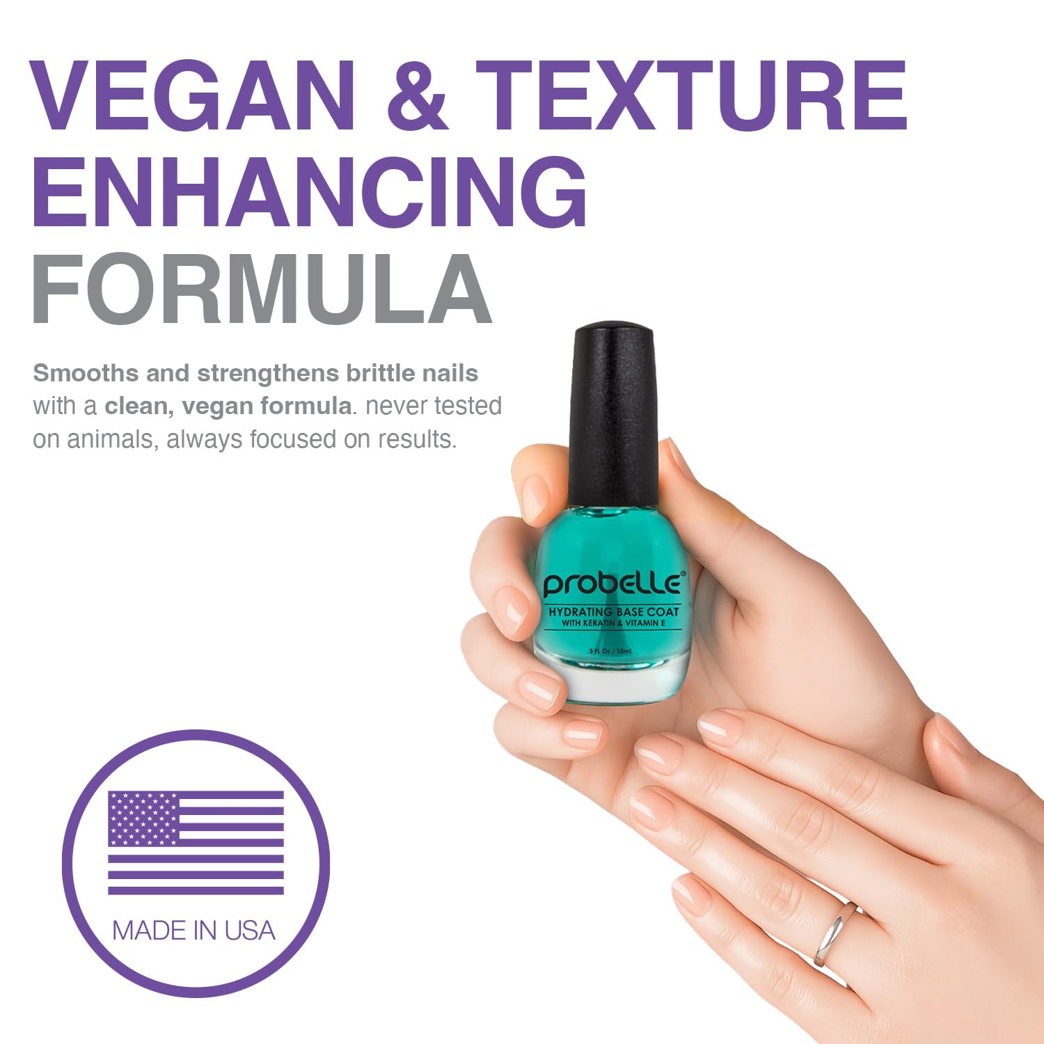 Probelle Hydrating Base Coat for Dry and Brittle Nails, Instant Moisturizer, Nourishes and Soothes Nails with a Healthy Glow, Extends Polish Life, Ideal for Dehydrated, Rough, Breaking Nails