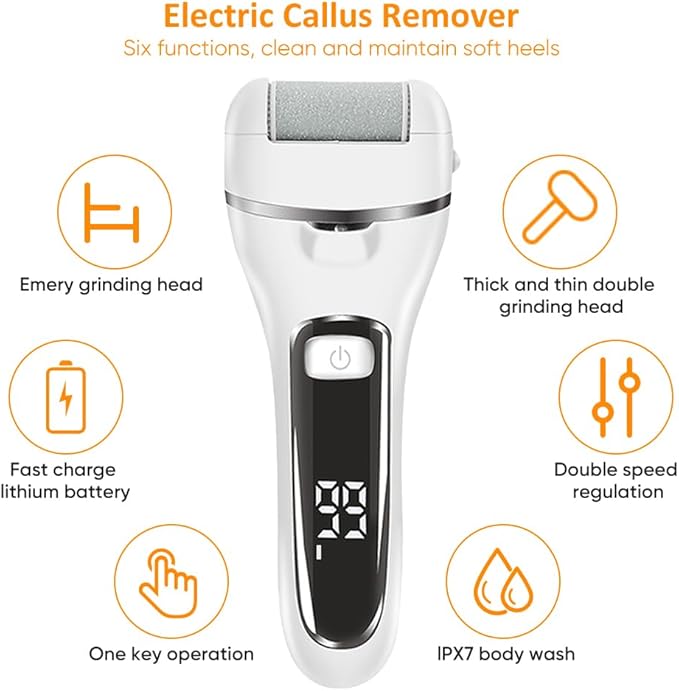 Premium Electric Foot Callus Remover Kit - 18 Piece Electric Foot Filer and Callous Remover Tool for Pedicure - Luxurious White