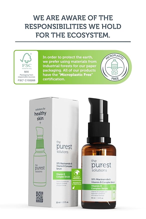 The Purest Solutions Vitamin B Complex Serum (Niacinamide 10% + Vitamin B Complex) - Anti-Sensitization, Anti-Redness, Restorative - Vegan | Cruelty Free | Eco Friendly (1 fl. oz)