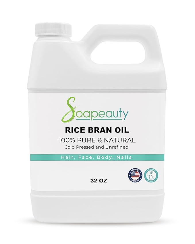 Rice BRAN Oil Cold Pressed Unrefined | 100% Natural Available in Bulk | Carrier for Essential Oils, Face, Skin, Hair Moisturizer, Soap Making | (32 OZ)