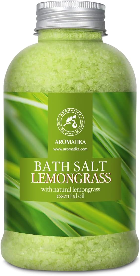 Bath Salts w/Natural Essential Lemongrass Oil 21.16 oz - Sea Salt Bath for Good Sleep - Bathing - Body Care - Wellness - Beauty - Relaxation - Aromatherapy - Spa - Bath Supplement