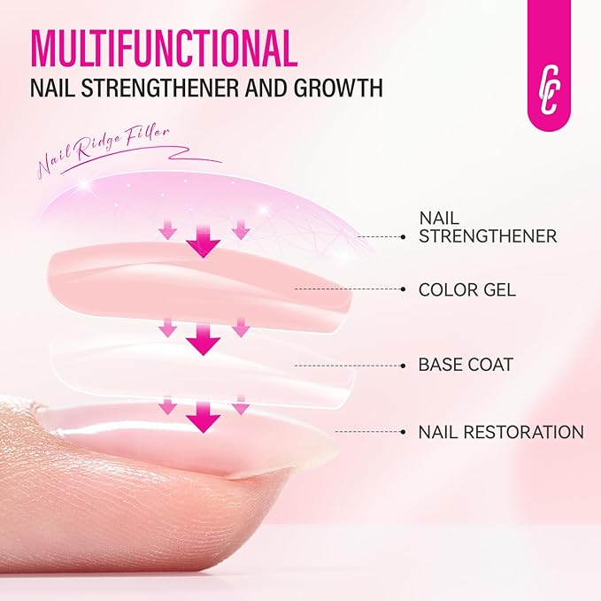 Nail Strengthener for Women: 8 in 1 Natural Nail Hardener Extra Strong and Growth - Pink Nail Polish Hardener Ridge Filler Concealer for Weak and Damaged Nails 15ml