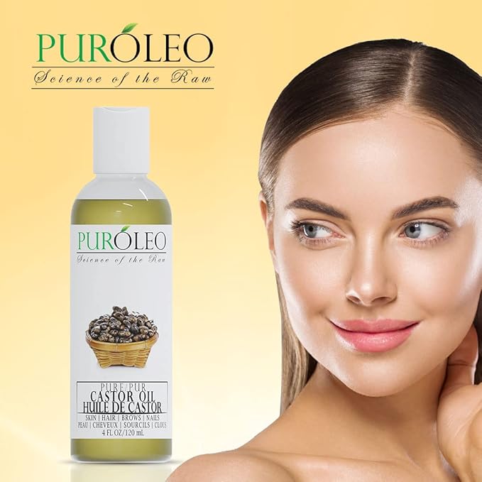 PURÓLEO 100% Natural and Pure Castor Oil 4 Fl Oz / 120 ML (MADE IN CANADA) | Moisturizer & Carrier Oil | Hair Skin Body, Aromatherapy, Massage, Makeup Remover