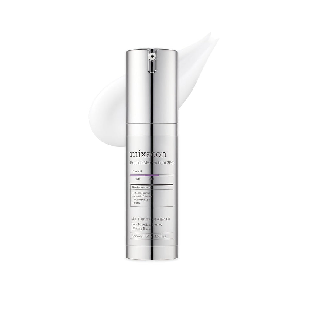 mixsoon Peptide Cica Hyalshot 350, 1.01 Fl. Oz / 30ml Centella Asiatica, Hyaluronic Acid for Sensitive Skin Lightweight & Fragrance-Free Korean Glass Skin Care