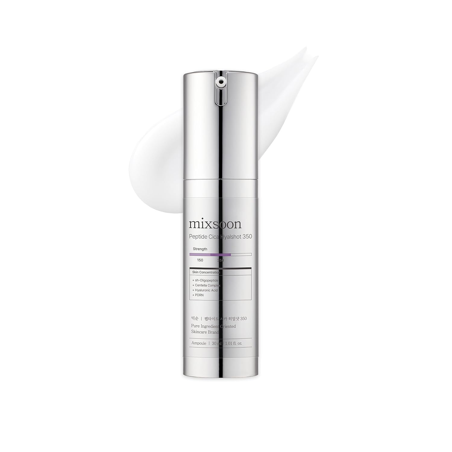 mixsoon Peptide Cica Hyalshot 350, 1.01 Fl. Oz / 30ml Centella Asiatica, Hyaluronic Acid for Sensitive Skin Lightweight & Fragrance-Free Korean Glass Skin Care