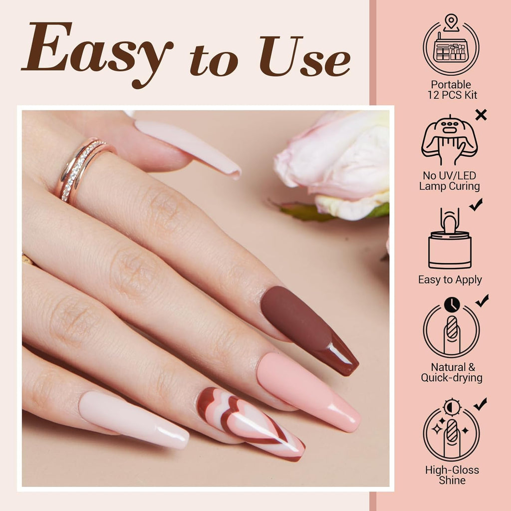 AZUREBEAUTY Dip Powder Nail Kit Starter, All Season Skin Tone Nude Brown 4 Colors Acrylic Dip Powder Liquid Set with Base/Top Coat Activator for French Nail Art Manicure DIY Salon Gifts