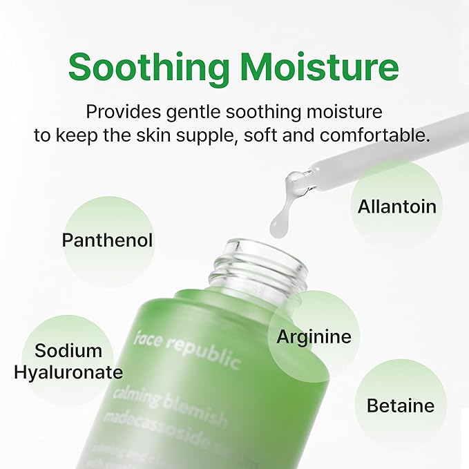 Face Republic Calming Blemish Madecassoside Serum 45ml 1.52 fl oz | Lightweight | Calming, Soothing | Madecassoside, Tea Tree, Centella Asiatica | For irritated skin | Vegan Korean Skin Care