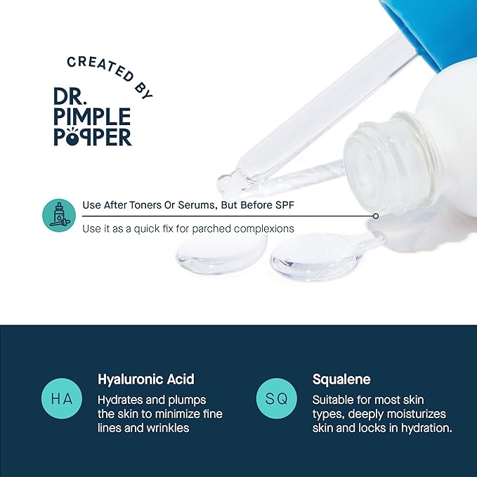 SLMD by Dr. Pimple Popper - Hyaluronic Acid Serum 1.0 fl. oz, Daily Hydration Booster with Squalane for Smooth, Dewy Skin – Lightweight, Fast-Absorbing Face Moisture for All Skin Types