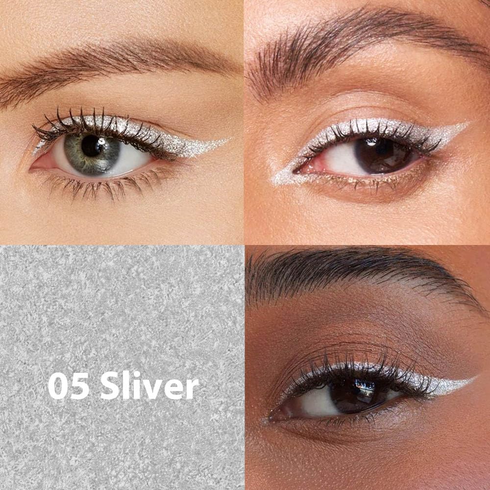 evpct 1Pcs Silver Color Gel Glitter Eyeliner Pencils Set for Women Waterline Waterproof Smudge Proof lapiz de ojos delineador de ojos contra el agua Eye Liner Makeup,05# Silver