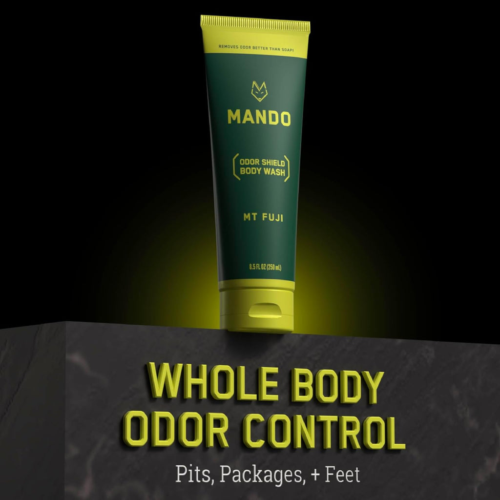 Mando Odor Shield Body Wash - 24 Hour Control - Removes Odor Better than Soap - SLS and Paraben Free, Skin Safe - 8.5 Ounce (Mt Fuji)