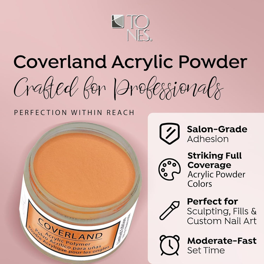 Tones Coverland Acrylic Nail Powder " Peach Sunset" - Limited Edition Acrylic Powder for Nail Design, Sculpting, and Masking Nail Bed Imperfections - Professional Acrylic Nail Supplies - (1.5 Oz)