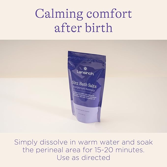 Lansinoh Sitz Bath Salts, Postpartum Essentials, and Hemorrhoid Treatment, Epsom Salt Bath Soak With Lavender Oil, Frankincense and Aloe Vera, 10 Ounce