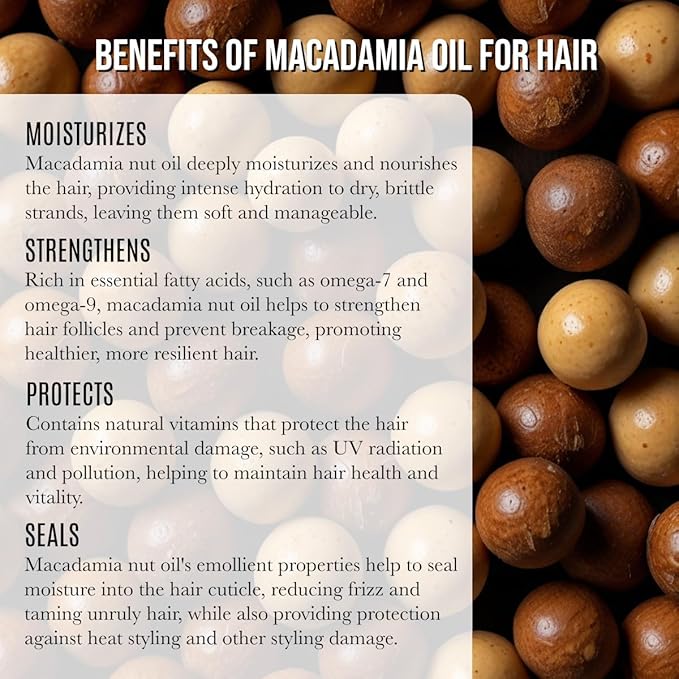 Organic Macadamia Nut Oil Moisturizer for Dry Skin In Large 4oz Glass Bottle | Cold Pressed and Unrefined Hair Oil
