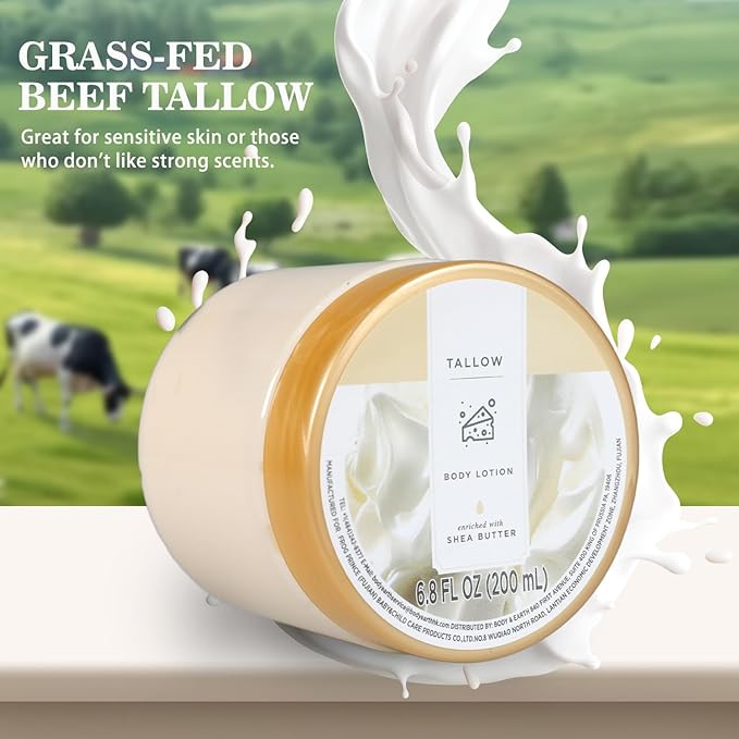 Princess Belle Tallow Lotion, Beef Tallow for Skin Face, Shea Butter Body Lotion for Women and Men Dry Skin, Deep Moisturizing, Hydrating and Softening, Smell Good, 200ml(6.8floz)