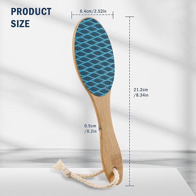 FVION Bamboo Foot File Callus Remover - Portable Foot Scrubber Pedicure Feet Sander File, Double-Sided Heel Scraper for Smooth and Soft Feet