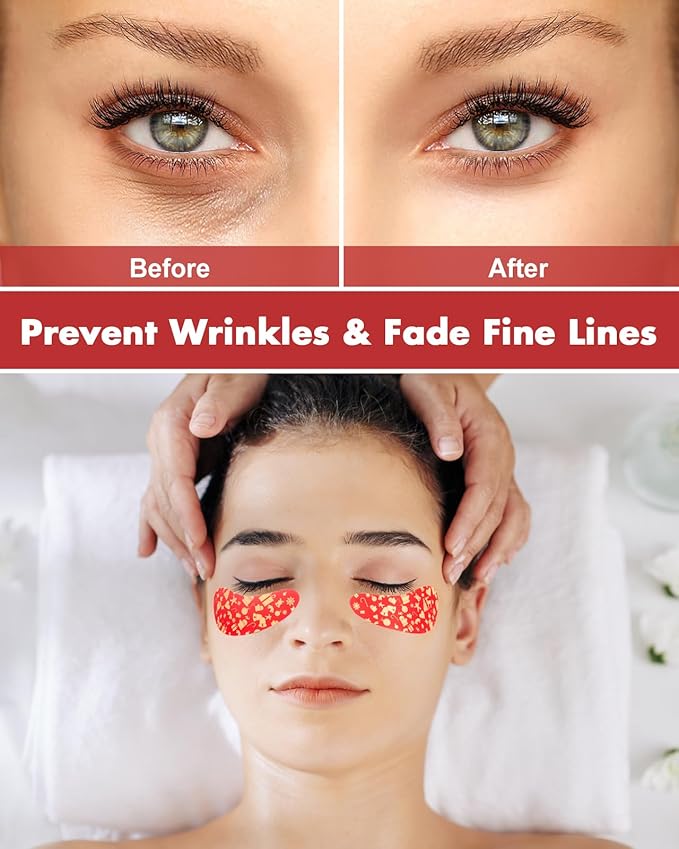 2 Pairs Reusable Under Eye Wrinkle Patches Silicone Mask, Plump Fine Lines & Wrinkles, with Metal Eye Cream Applicator, Tin Case, Christmas Red