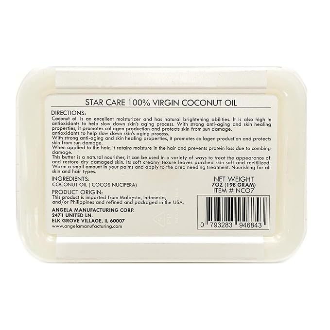 Star Care Virgin Coconut Oil (7oz/198g) Grade A Pure Natural Unrefined Fresh Moisturizing, Ideal for Dry and Cracked Skin. It can be used in Body, Hair and Face.